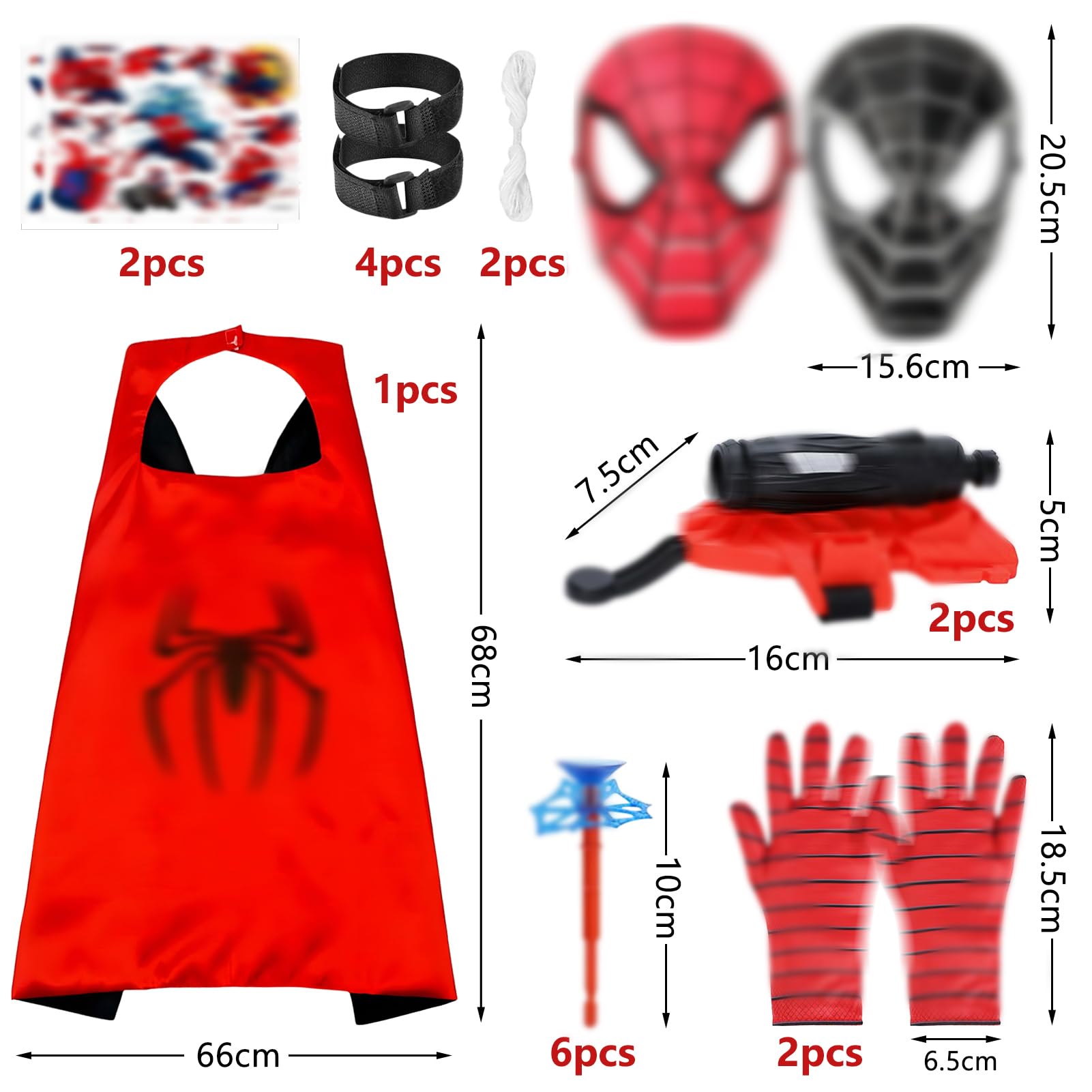 WYFDCZZP Set di 2 Spara Ragnatele Spid-er, con Guanti Spiderm,Mantello del Ragno,Maschera Spiderm Tatuaggi,Spiderm Giocattolo Giochi per 3 Anni e Oltre Bambini per Partecipare al Gioco di Ruolo(C)