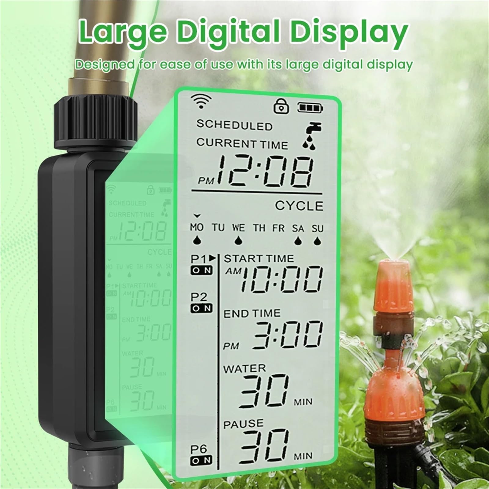 Valvola da giardino intelligente, timer digitale for irrigazione, rubinetto programmabile, tubo flessibile, controller for irrigazione automatica impermeabile