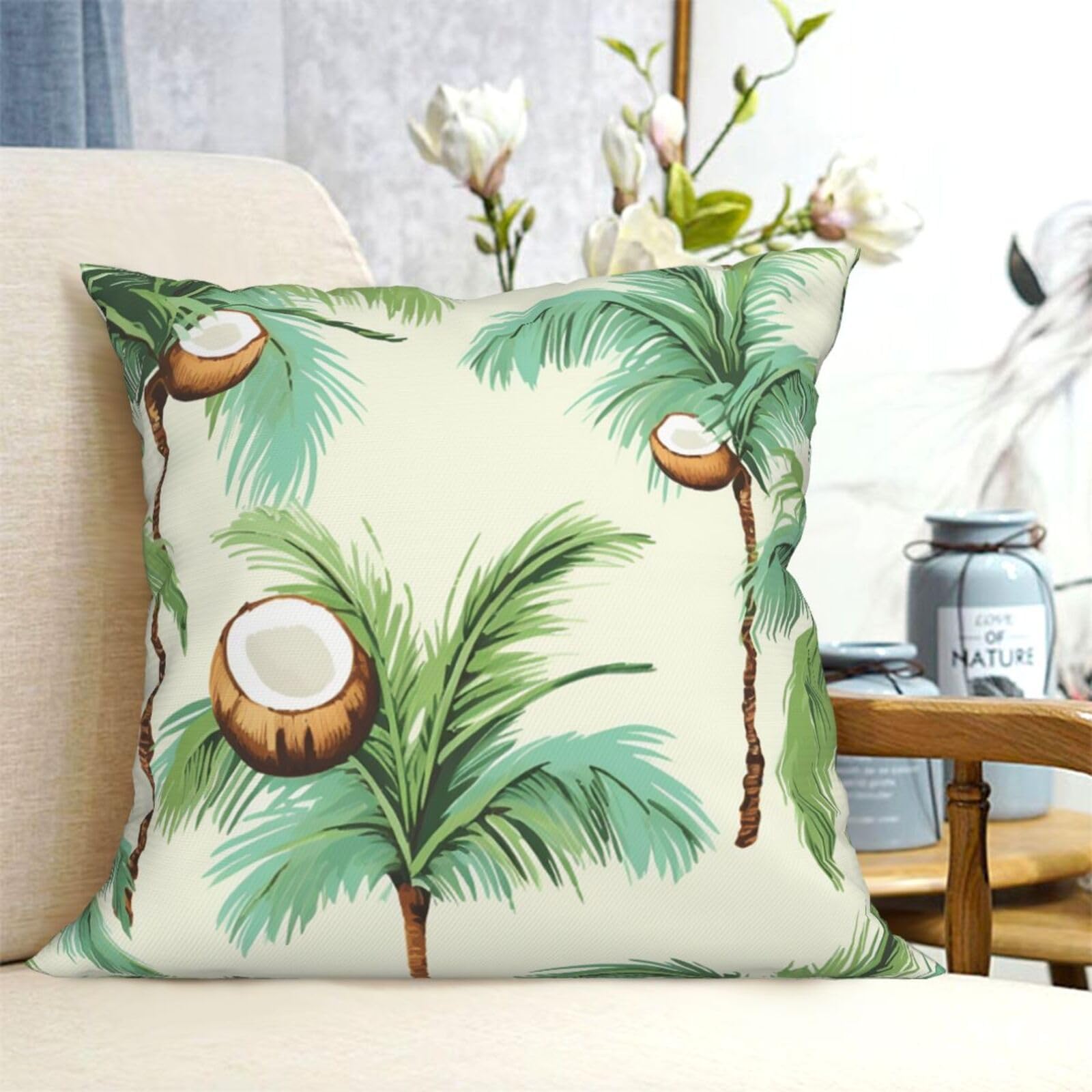 Decorative Throw Pillow Covers 18"x18" Summer Coconut Tree Cushion Cases Square Modern Farmhouse Pillow Cases Soft Cozy Cushion Covers for Couch Sofa Bedroom Home Decor Pillowcase