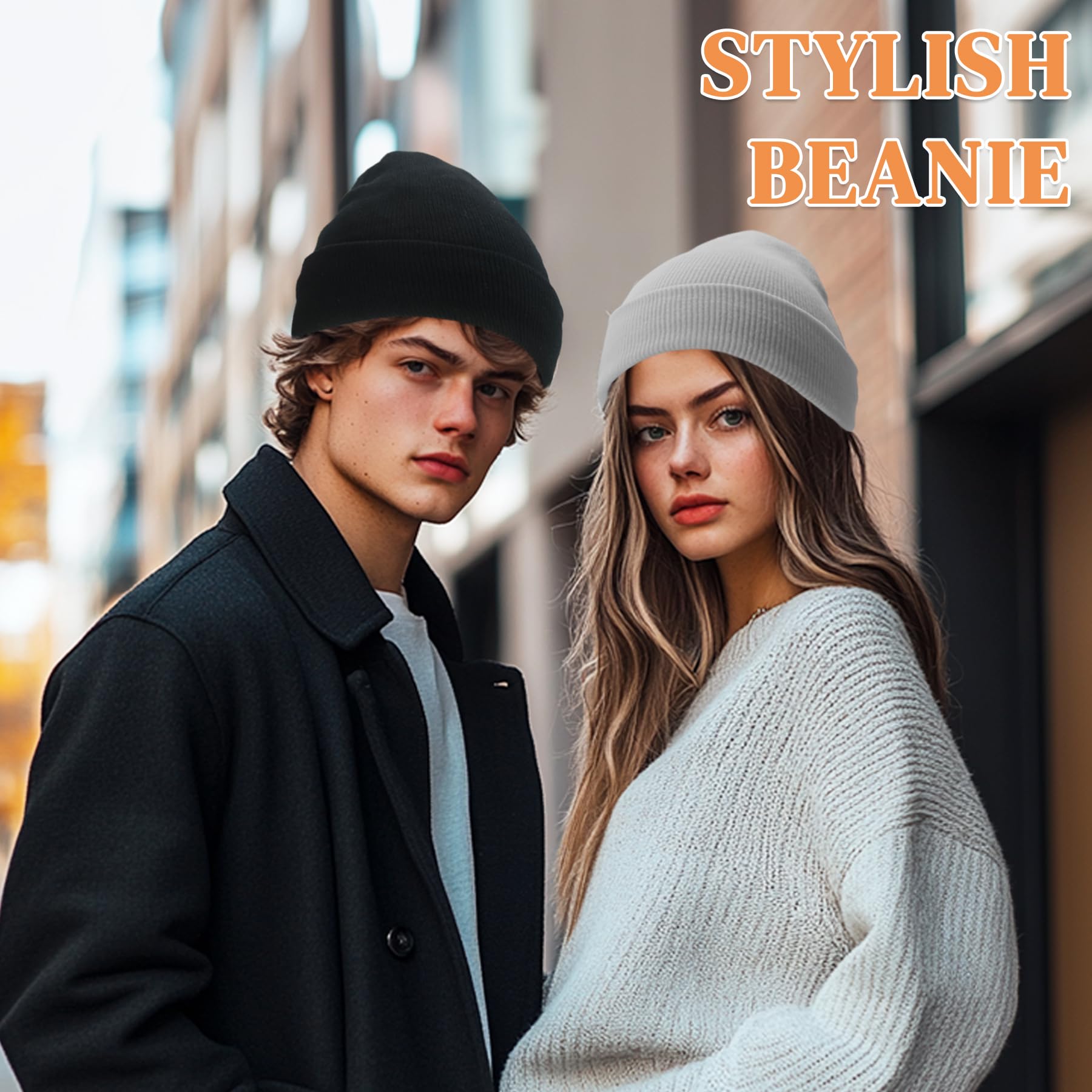 JYxingchi 2 Pack Beanie for Women Men Knit Cuffed Beanies Hat Winter Warm Soft Skull Cap Black+Blue