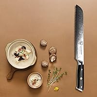 Vista 3 de Cuchillo de pan profesional de acero inoxidable japonés de Damasco de 8 pulgadas con mango negro Premium G10, cuchillo de cocina ergonómico