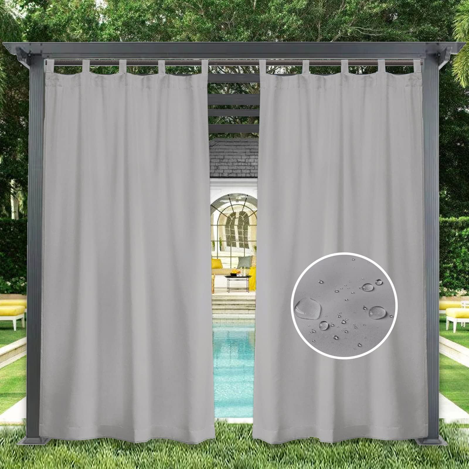 GZQIAWY 1 Panel Outdoor Curtains Waterproof Indoor Blackout Privacy Curtain for Patio Pool Hut Pavilion Gazebo Pergola,80 in x 70 in (W x L),Light Grey — image 1