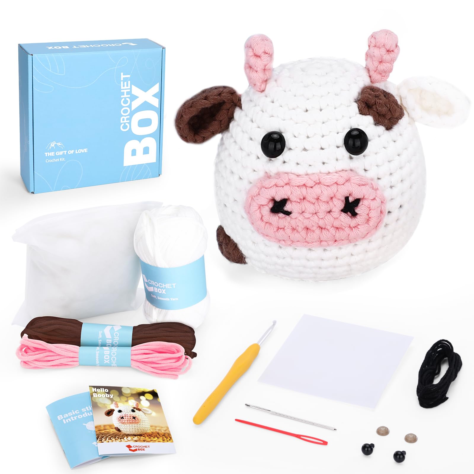 Crochet Box Complete Beginners Crochet Kit - Cow Crochet Kit, All You Need in, Include Step-by-Step Video Tutorial, Birthday Gift for Adults