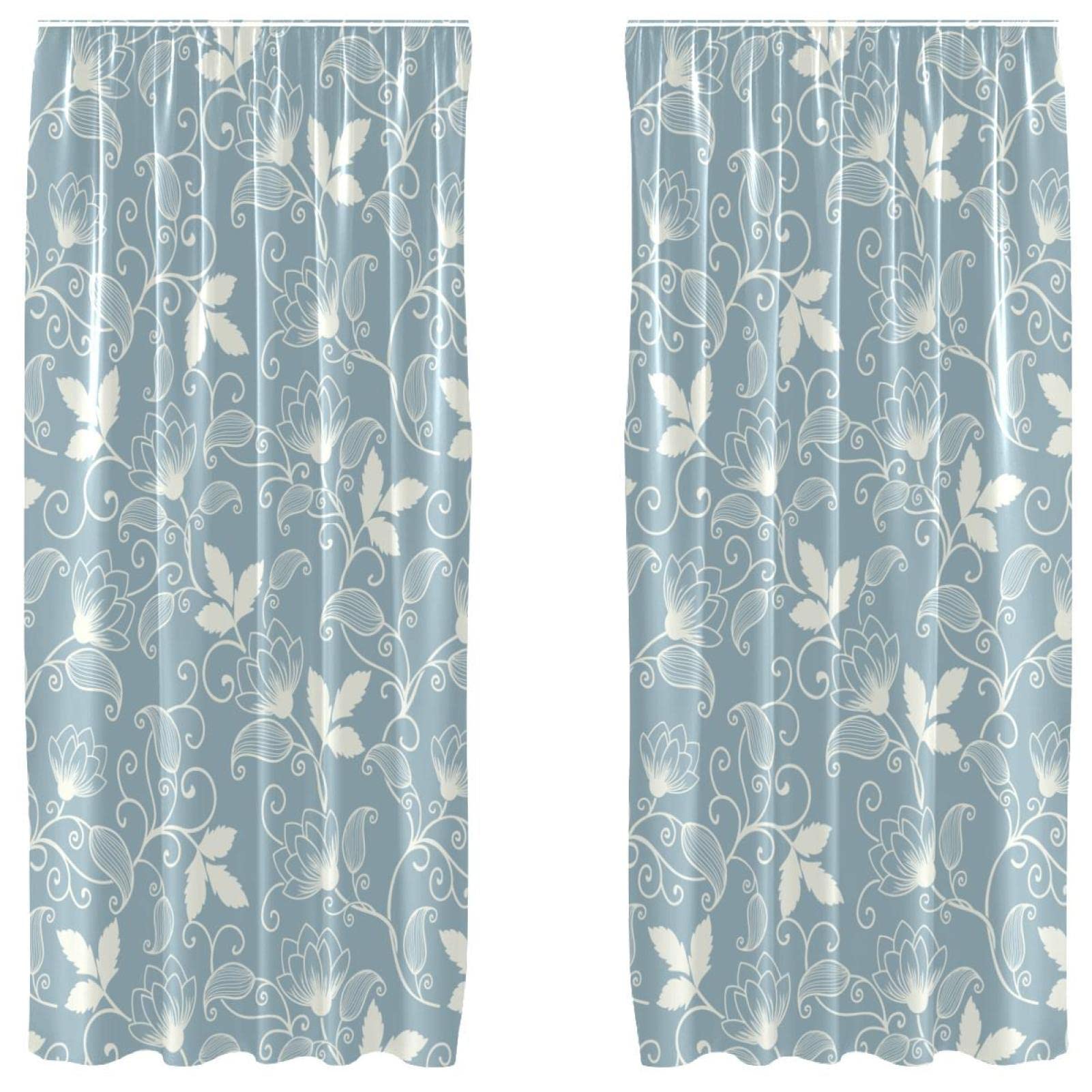 Rideaux occultants contre la lumière du jour motif floral bleu clair 140x213