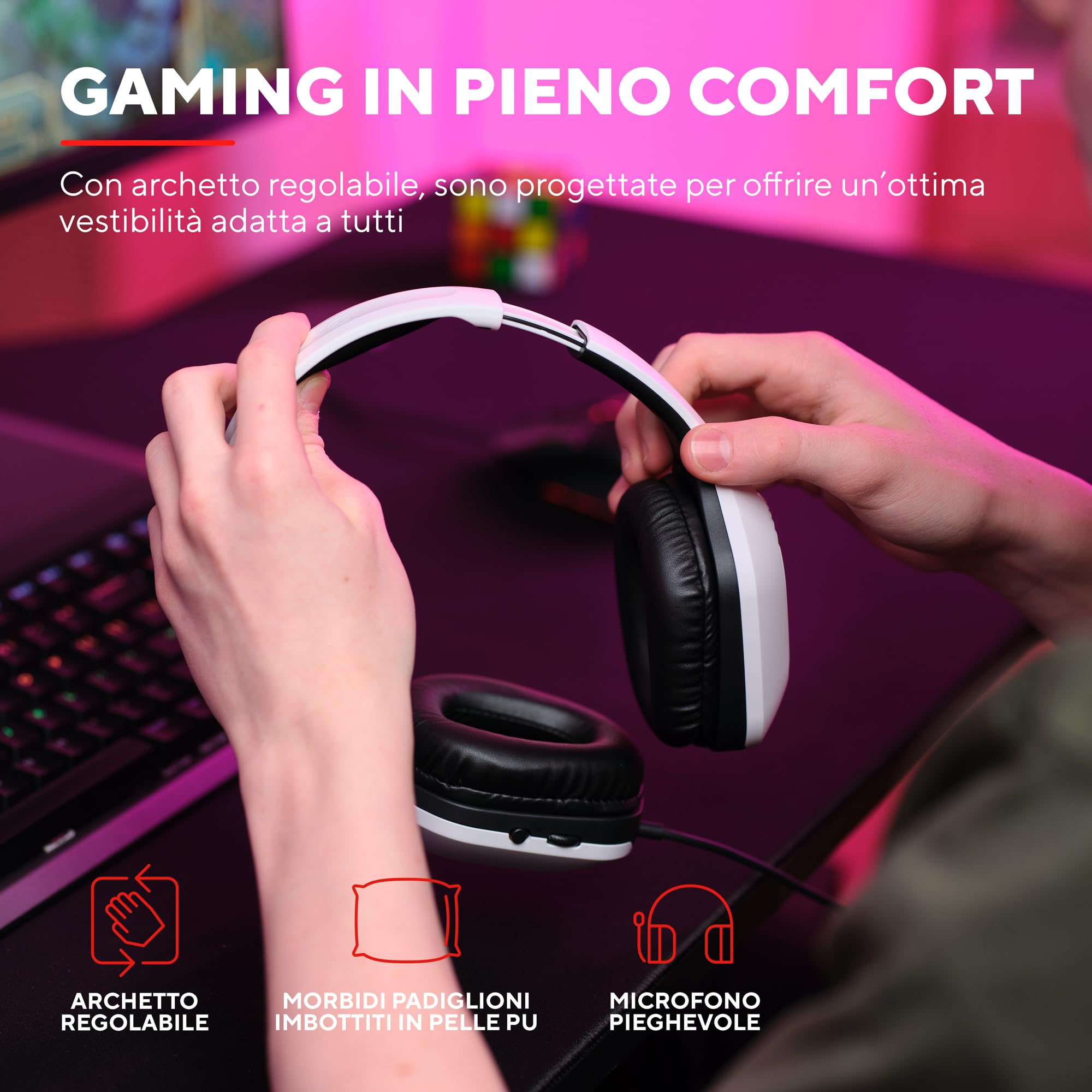 Trust Gaming GXT 415W Zirox Cuffie Gaming Leggere con Driver da 50 mm per PC, Xbox, PS4, PS5, Switch, Mobile, Jack Audio 3.5 mm, Cavo 2m, Cuffie con Microfono Over-Ear - Bianco