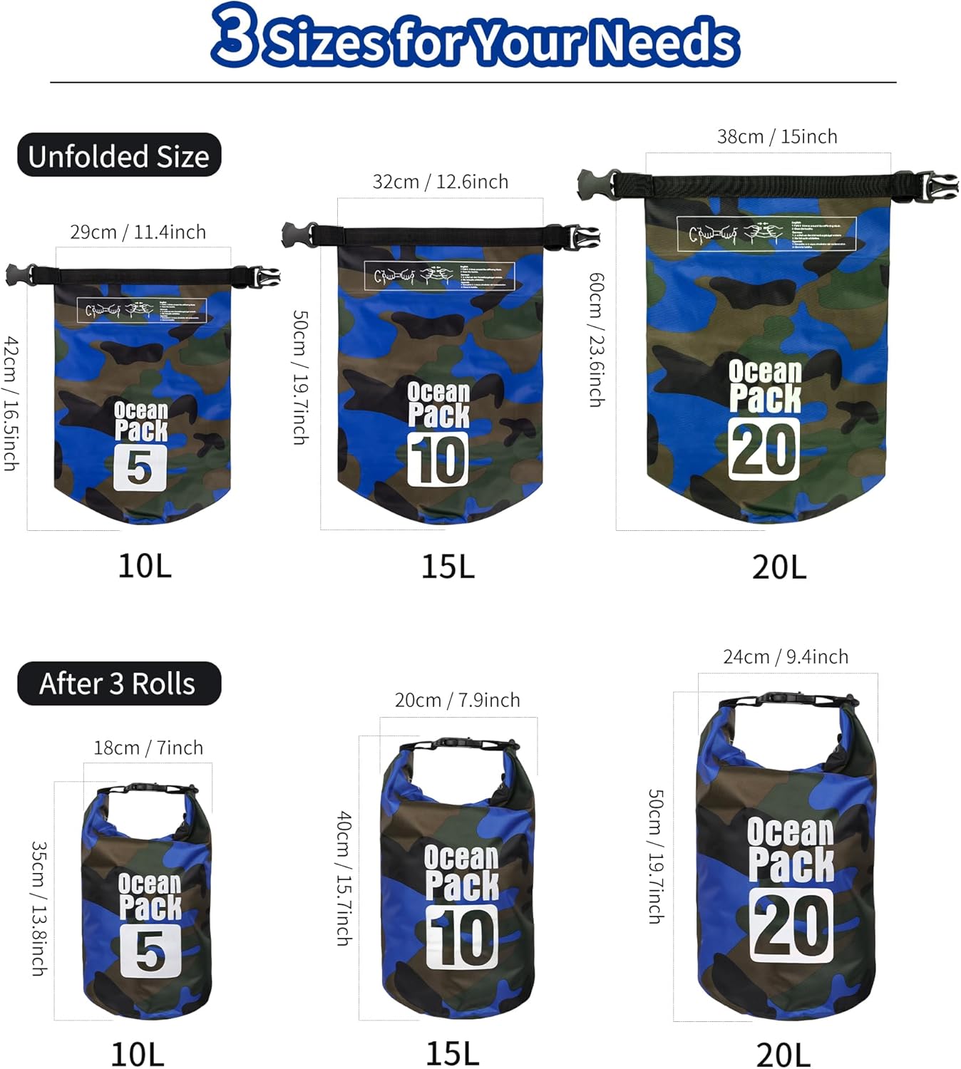 Dry Bag Waterproof for Women Men,20L Rolled Lightweight Dry Storage Bag Backpack with Phone Case for Travel,Swimming,Boating, Kayaking,Camping & Beach,Blue - Image 2