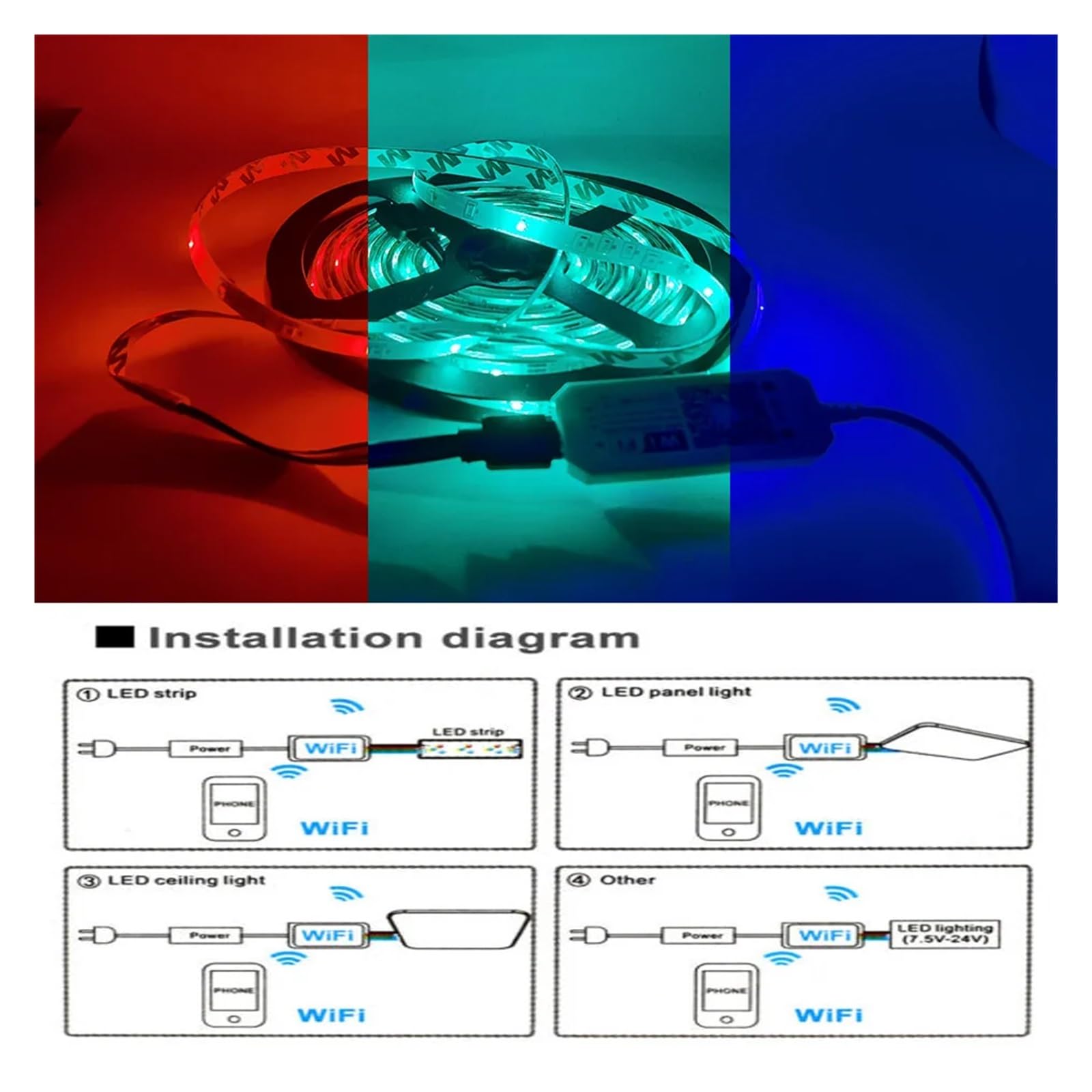Mini kontroler RGB WiFi nadaje się do LED pasek światła panel funkcja rozrządu 16 milionów kolorów sterowania smartphone