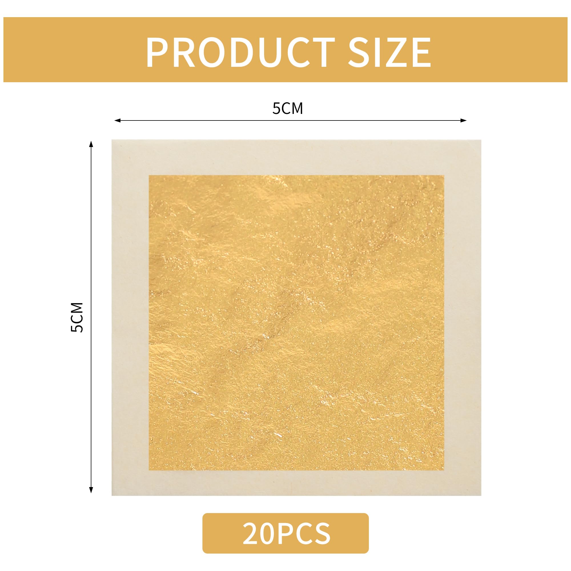 Gold Leaf Sheets,20 Pcs Imitation Gold Foil Sheets for Art ?Gold Foil Sheets for Crafts Painting Frames Nail Decoration 1.97 by 1.97 inches