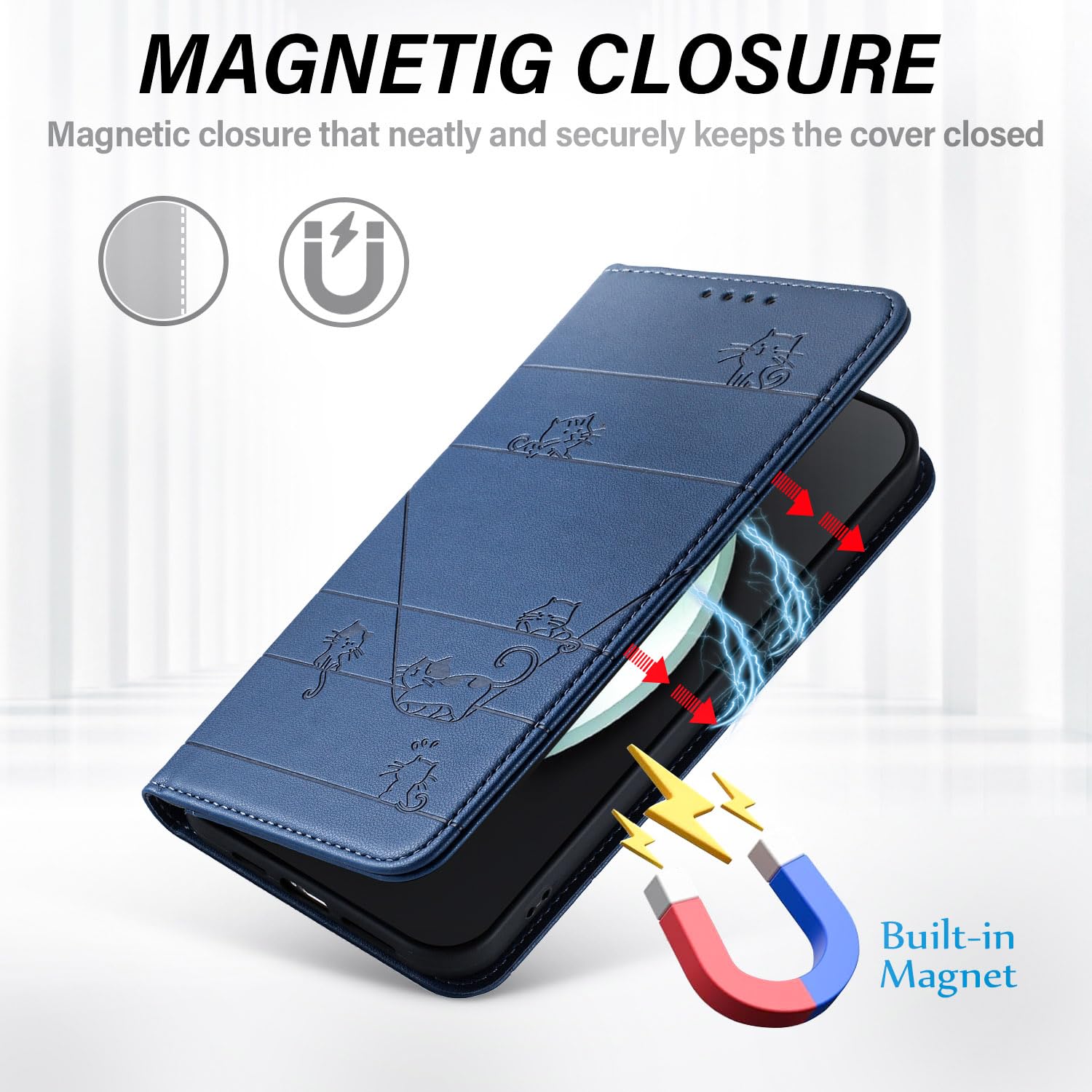EASSGU Custodia per Motorola Moto g35 5G (6.72 Inches) Flip Folio Cover Magnetica per Telefono in Pelle con 3 Slot per Schede 1 Portafoglio, Case - Blu