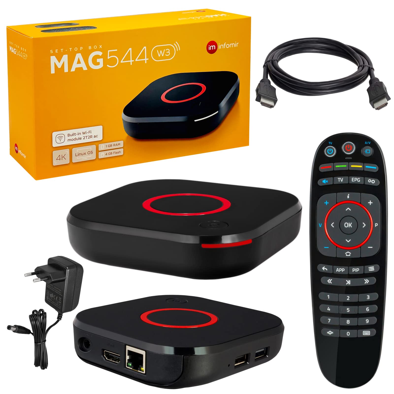 MAG 544w3 Original Infomir & hb-digital 4K Set Top Box Multimedia Player Internet TV Receiver UHD 60FPS 2160p@60 FPS HDMI 2.1 4K e supporto HEVC USB 3.0 4X ARM Cortex-A35 + cavo HDMI