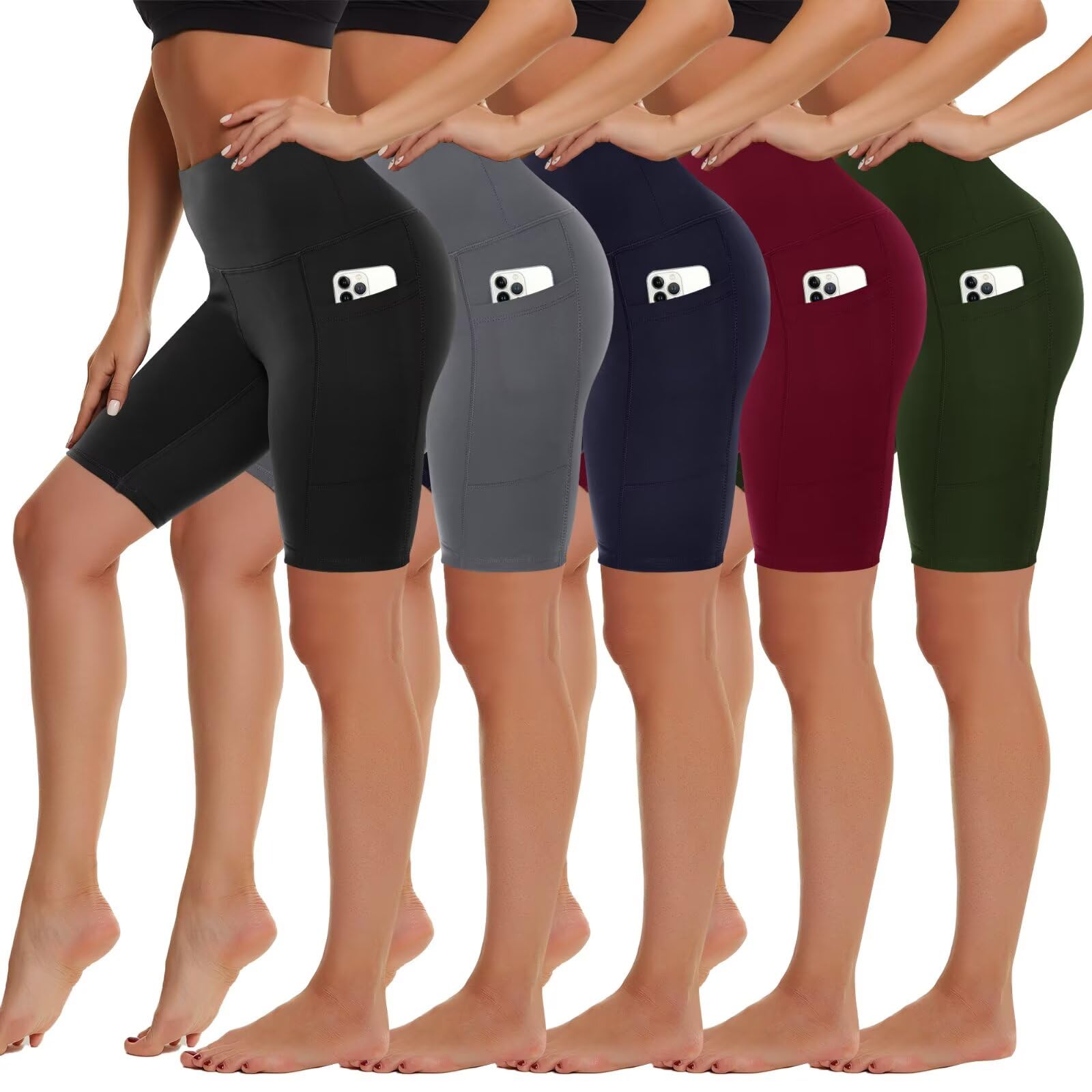 5 Pack Biker Shorts with Pockets