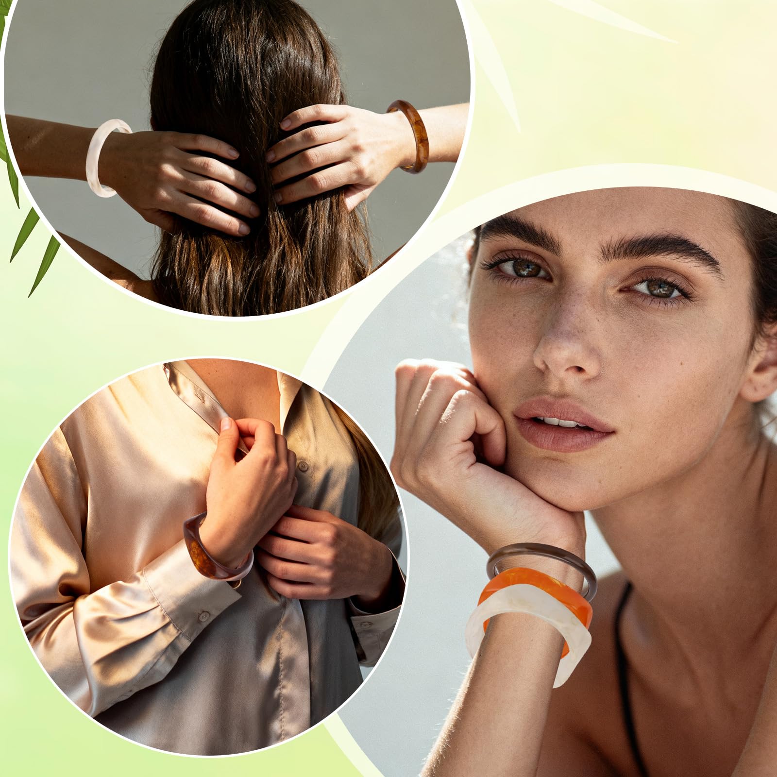 Mikovivi Juego de 8 Pulseras de Resina, 2 Diámetros Pulseras Gruesas Resina para Mujer Redondas e Irregulares Estilo Bohemio para Vacaciones Uso Diario y Regalo