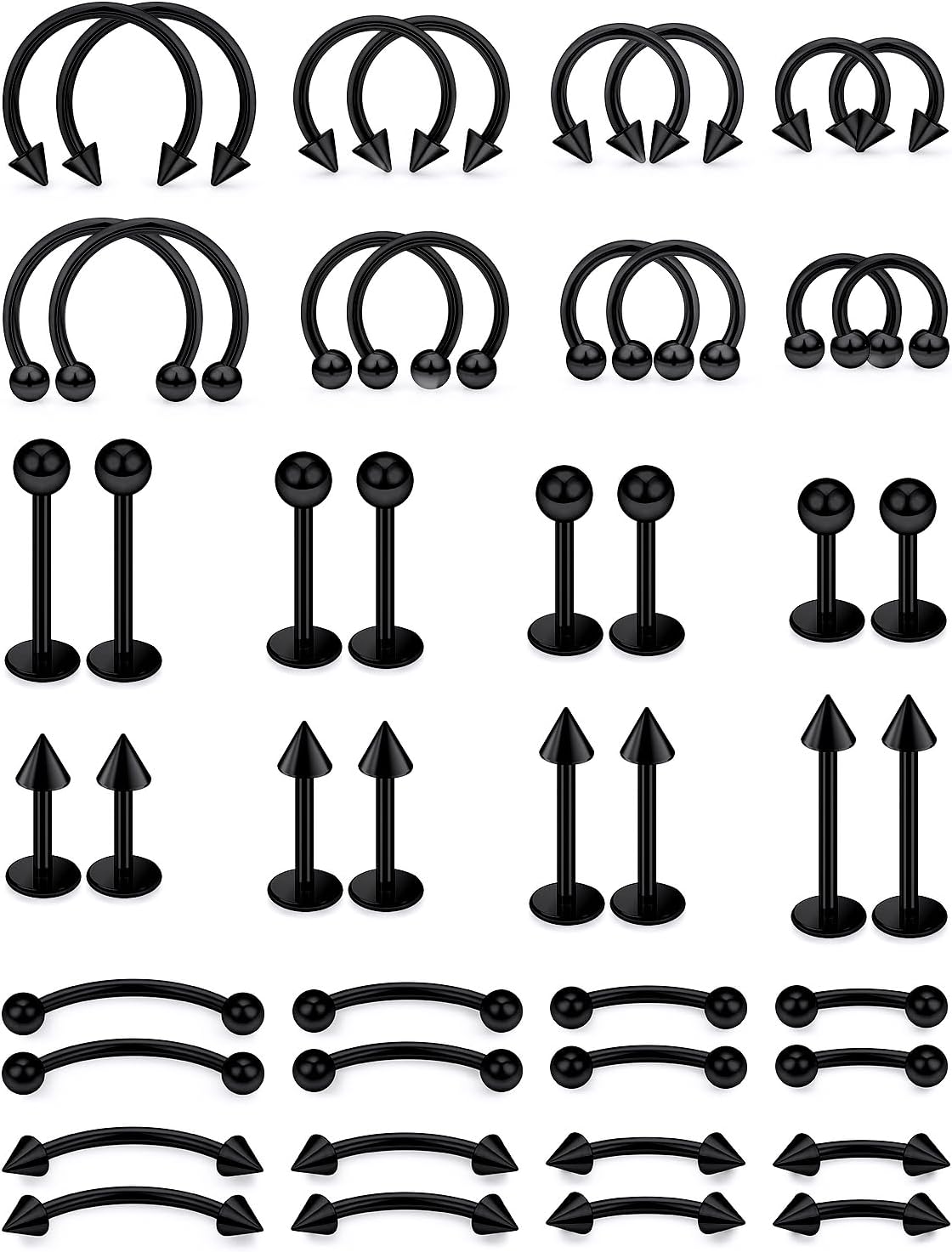 16G 20G Horseshoe Septum Nose Lip Rings Surgical Steel Tragus Forward Helix Conch Rook Daith Snug Cartilage Earring Medusa Vertical Labret Snake Bite Monroe Lip Piercing Jewelry for Women Men