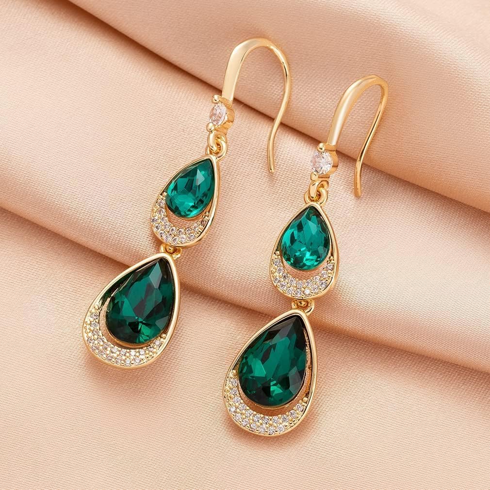 Austrian Crystal Halo Double Teardrop Hollow Drop Dangle Earrings for Women 14K Rose Gold Plated Hypoallergenic Jewelry - Image 5