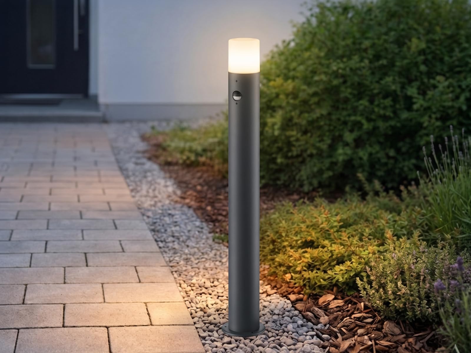 meineWunschleuchte Wege-Leuchte mit Bewegungsmelder Aluminium Anthrazit | mit E27 LED, Höhe 80cm, moderne Pollerleuchte, Schutzklasse IP44, für Wegbeleuchtung Garten Außen
