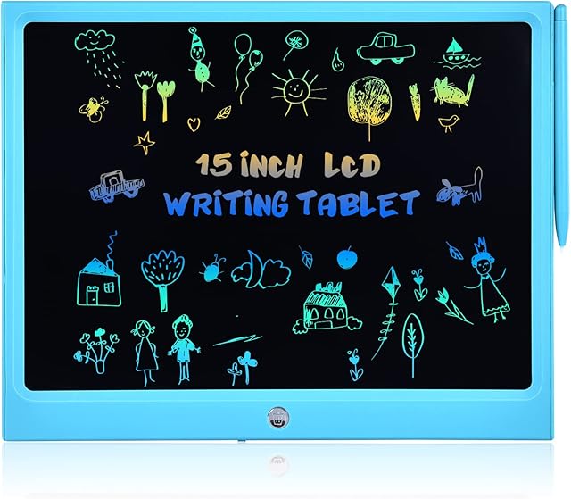 15" LCD Writing Tablet, PINKCAT Extra Large Drawing Tablet Colorful Screen Doodle Board, Handwriting Paper Drawing Tablet with Brighter Lines, Eye-friendly Educational Gift for Kids Adults (Blue)