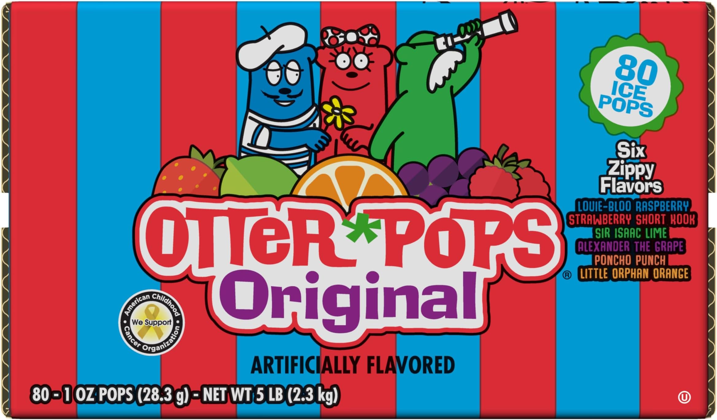 Otter Pops Freezer Ice Bars, Fat Free Ice Pops, Original Flavors (80-1 oz pops)