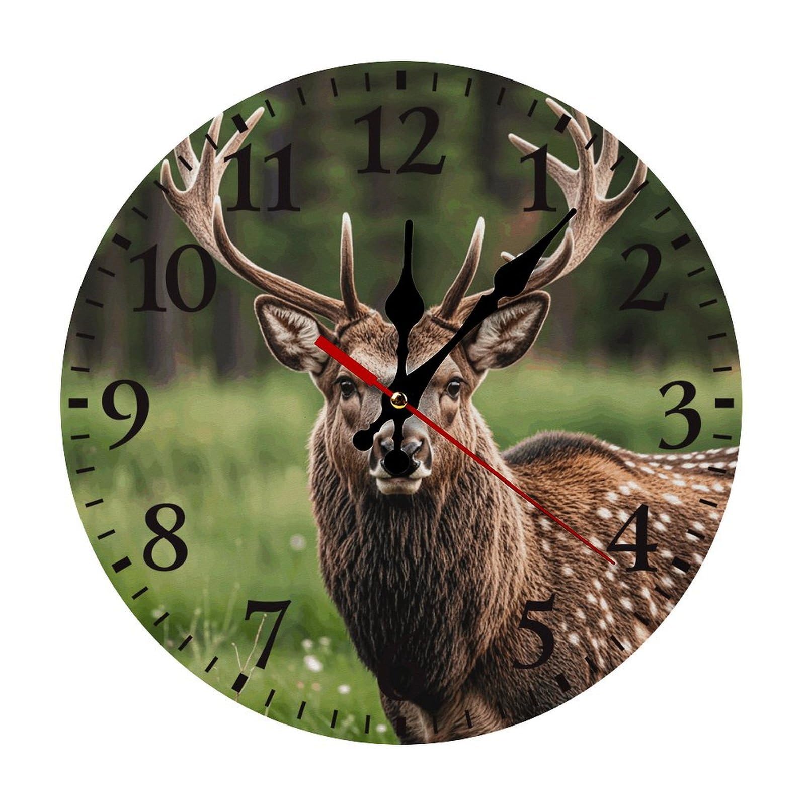 Horloge murale ronde cerf de 30 cm noire silencieuse pour chambre