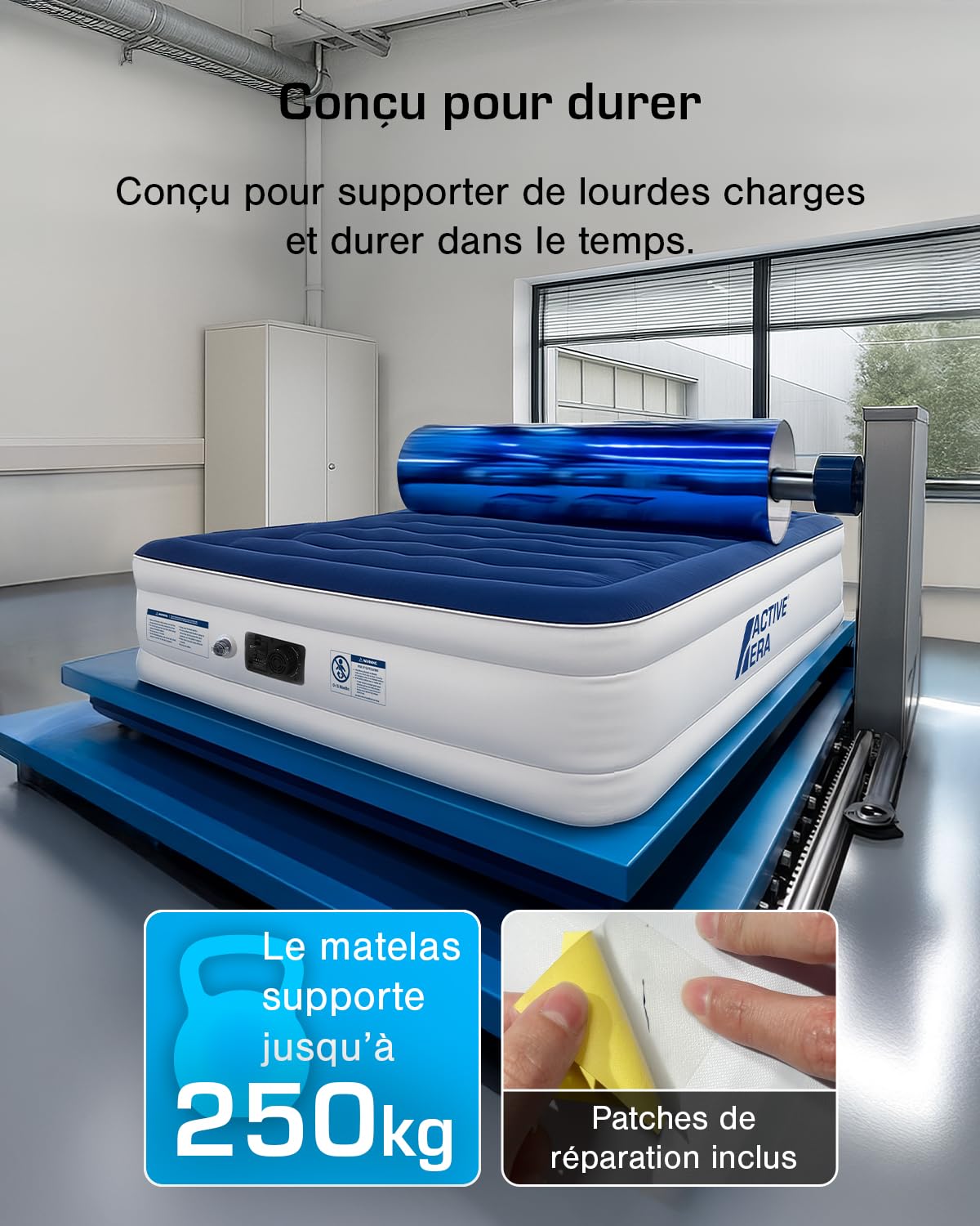 Active Era Matelas Gonflable 2 Personnes – Confort Ultra Doux, Finition Luxe, Lit Gonflable avec Pompe Électrique, Support Stable & Surface Floquée Haut de Gamme – 150×200×36.5 cm