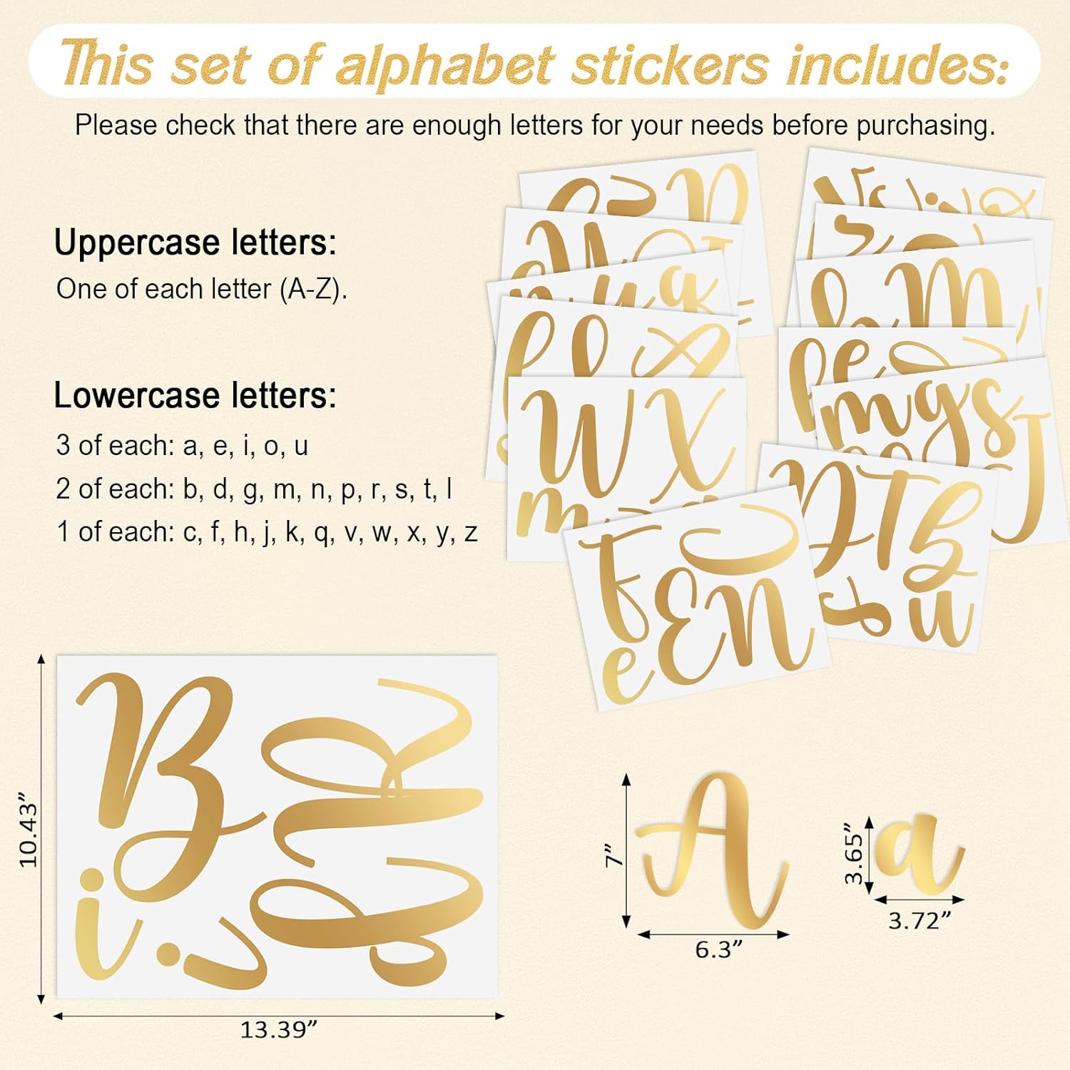 Boao Personalized Name Wall Decal Large Letter Stickers Alphabet Custom Name Stickers Nursery Wall Decal for Bedside Bedroom Classroom Home DIY Crafts(Medium,Gold,Cursive)