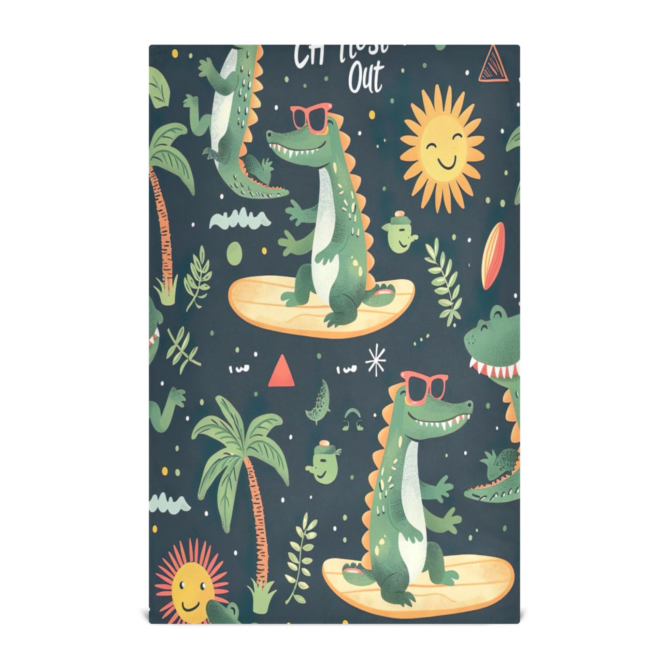 Kigai Cartoon Alligators Kitchen Dish Towel Set of 4, Reusable Soft Absorbent Quick Drying Dish Cloths for Kitchen, 28 x 18 Inch