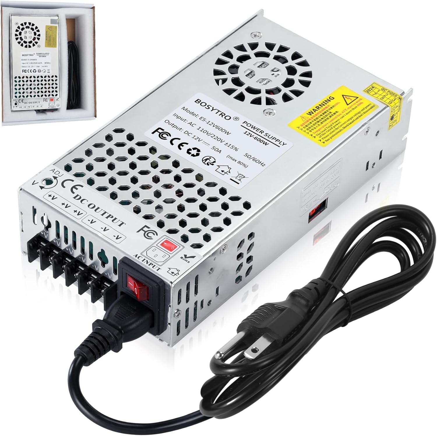 12V DC Power Supply 600W 50A AC to DC Converter Switching Power Supply for Led Strip, Motor Pump, CCTV, 3D Printer, Electronic Instruments, Lab Computer