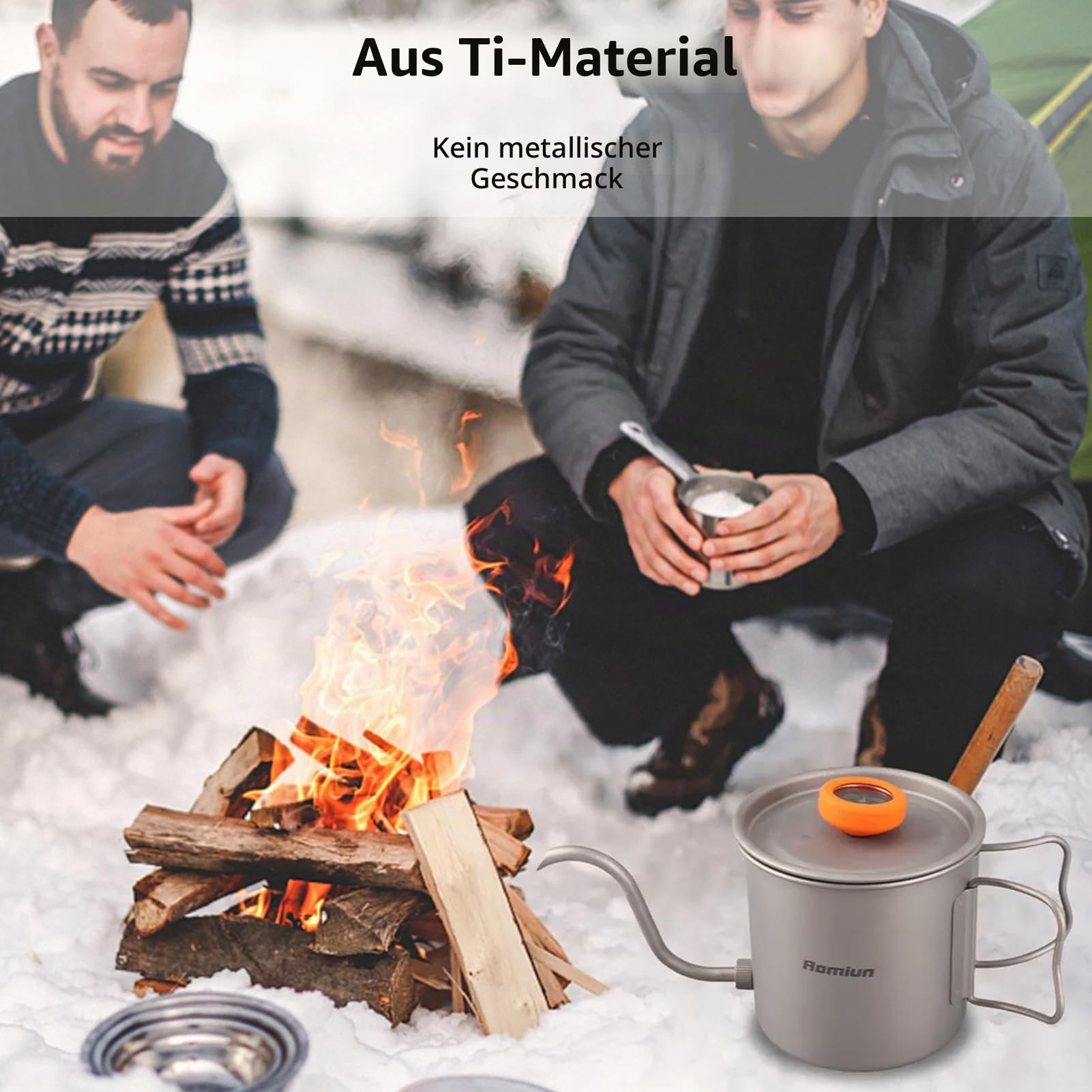 Handbrüh Kaffeekessel, Ti Pour Over Kaffeekessel,Schwanenhals Teekessel mit Thermometer und klappbarem Griff für Camping Wandern Kochen Picknick Outdoor 400ML