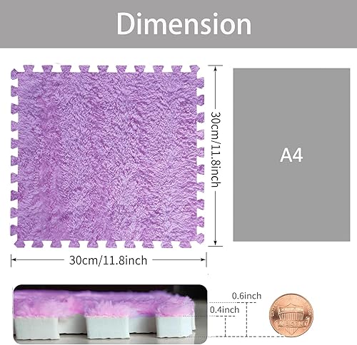 Miniatura 2 de 16 tapetes de azulejos entrelazados de 0.6 pulgadas de grosor, esponjosas, peludas, suaves, de espuma EVA, para sala de estar y dormitorio, tapete