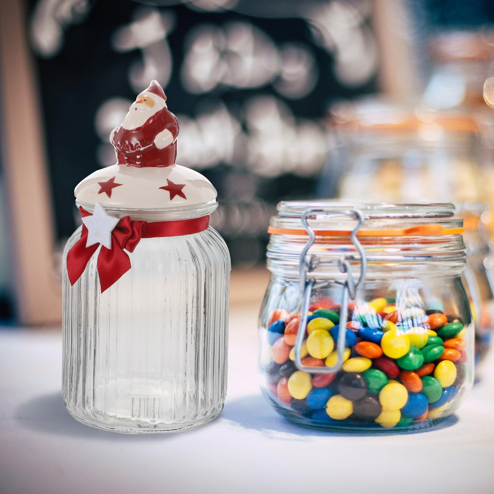 Toyvian Barattolo per Alimenti Sigillato a Forma di Babbo Natale Contenitore in Vetro per Tè Cereali e Frutta Secca Barattolo Ermetico da Cucina per Conservazione Alimentare
