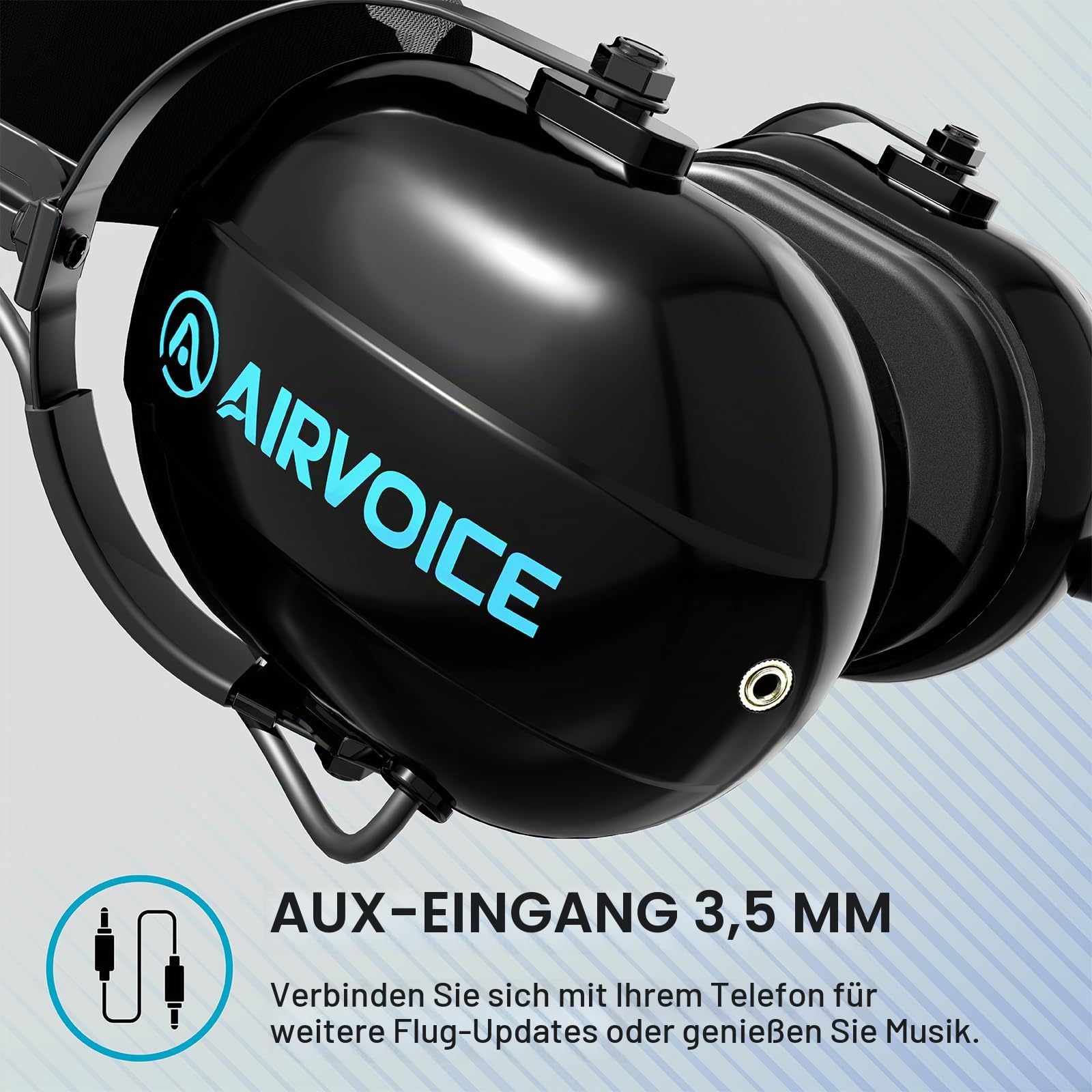 AIRVOICE Aviation Headset mit Geräuschunterdrückungsfunktion, für Piloten mit bequemen Ohrpolstern und flexiblem Mikrofon, PNR Luftfahrt-Headset für Piloten mit Tragetasche