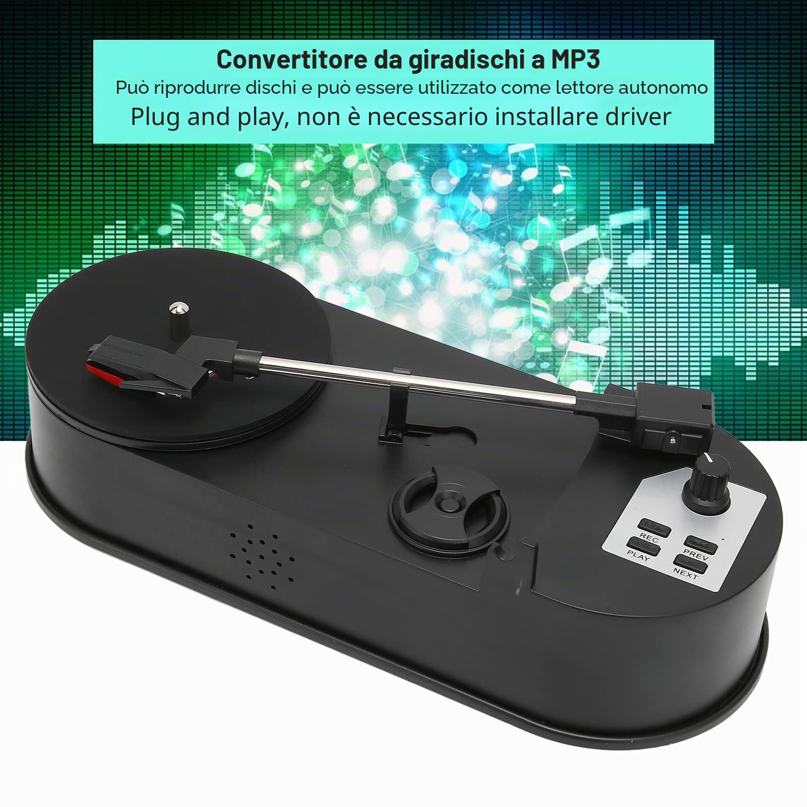 Goshyda Convertitore in vinile da LP a MP3, giradischi professionale che converte dischi in file audio mp3 per un facile ascolto