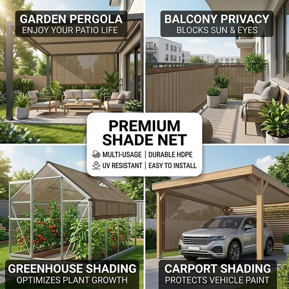 Red De Sombra Exterior, Malla Sombra Jardín 90% UV Toldo Vela De Sombreo | Tela De Lona Sombreo Con Ojales Permeable Toldo De Sombreado Protección Solar, Para Invernadero Plantas(10x12.0m)