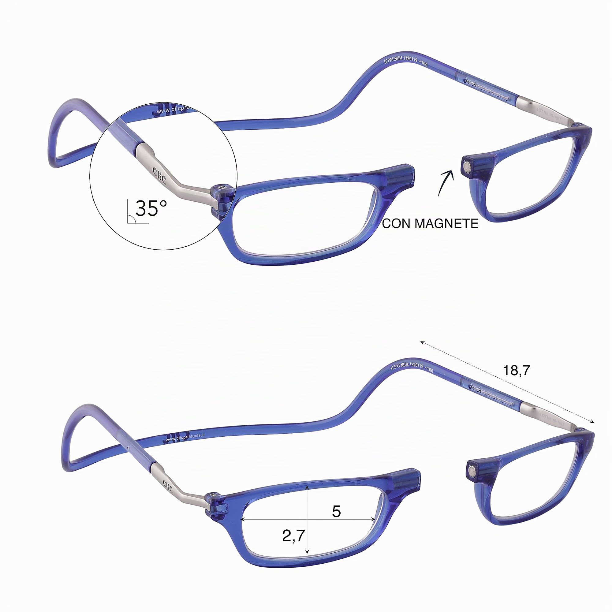 CliC Eyewear Occhiali da lettura uomo XL | Occhiali da lettura con calamita | Occhiali lettura in poliammide TR90 | Occhiali monofocali flessibili