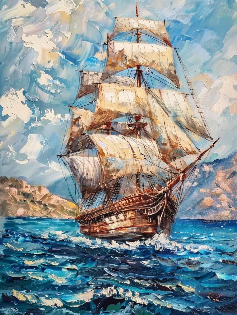 Juego De Bordado De Cuentas Diy,Kit De Bordado De Cuentas De Velero Vintage,Paisaje De Fantasía,Punto De Cruz Con Cuentas,Patrón De Cuentas Diy Para Colgar En La Pared,Juego De Perlas 3D 30x40cm