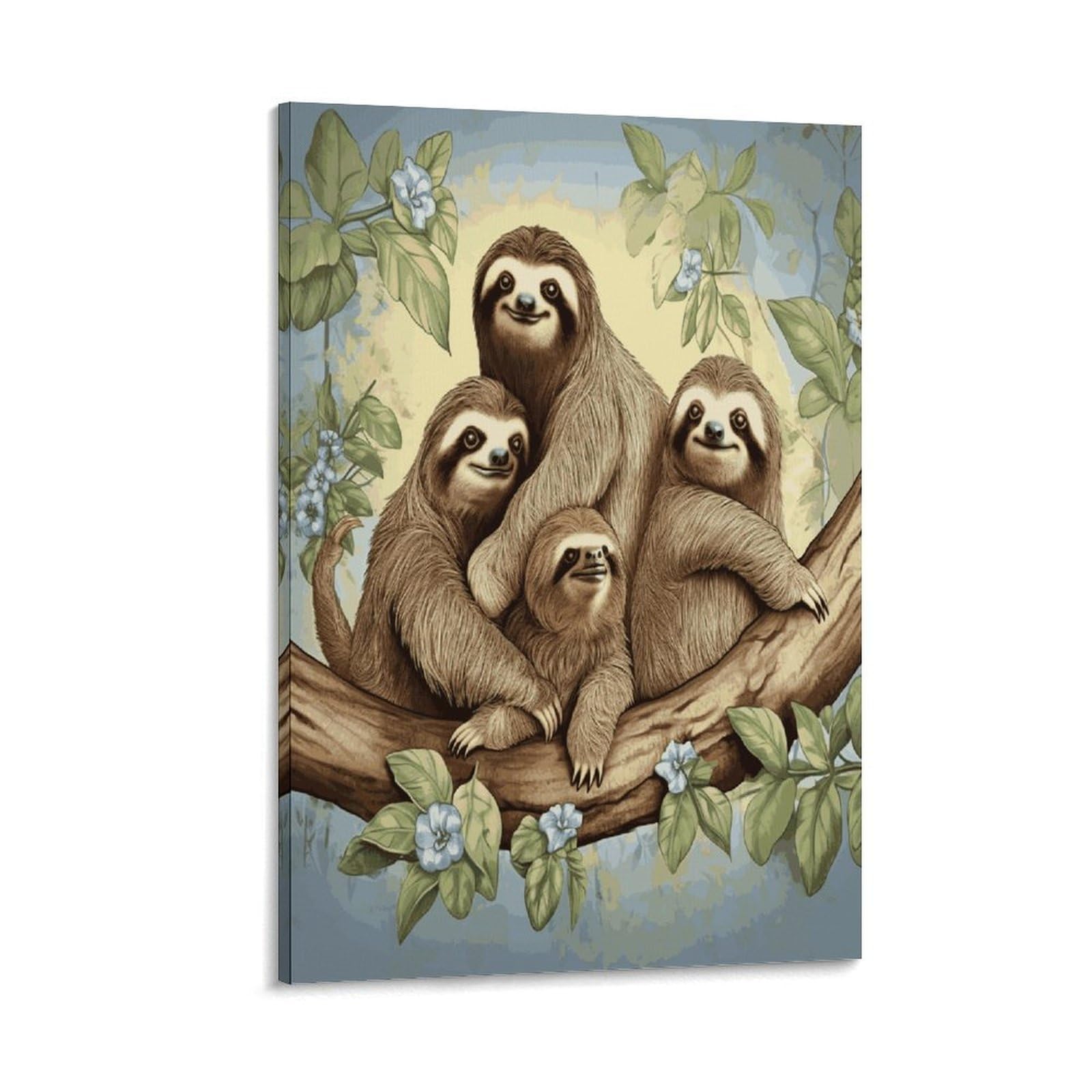 LDGSUPH Sloth Family Canvas Wall Art Prints Hangable Decor Painting for Wall Prints Painting Artwork Modern Decorative Artwork Ready to Hang Wall Pictures for Home Decor 20x30inch(50x75cm)