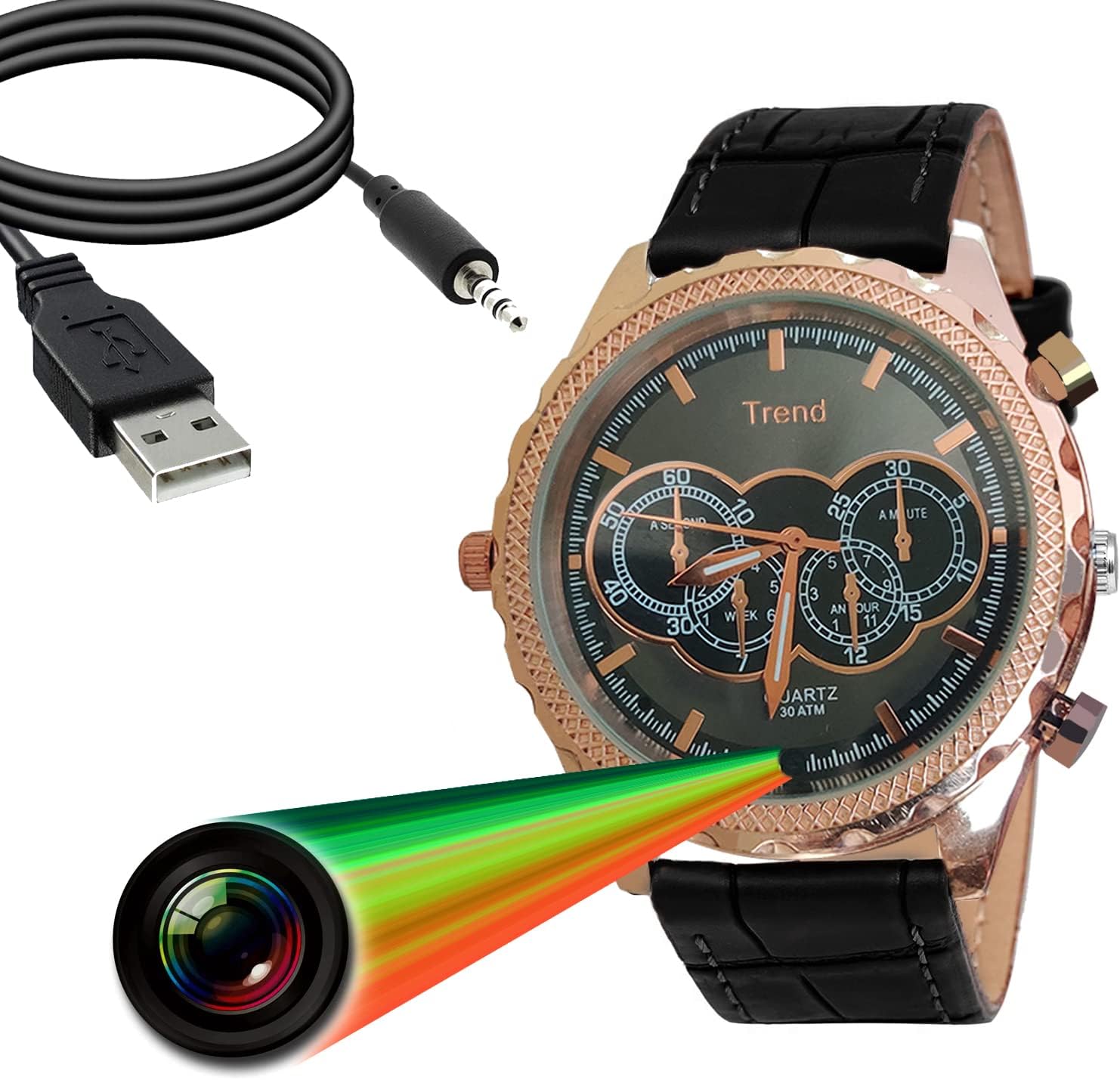 m mhb Wrist Watch Spy Camera with Inbuilt 16GB Memory. Stylish Leather Belt Hidden Audio/Video Recording. While Recording no Light Flashes. for Indoor and Outdoor use.