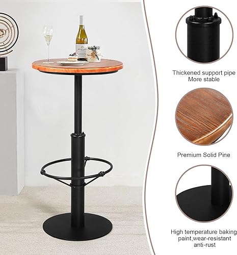 Miniatura 8 de Mesa de bar industrial vintage de 42 pulgadas de alto, barra de metal redonda con parte superior de madera, mesa de pub para cocina, comedor, mesa