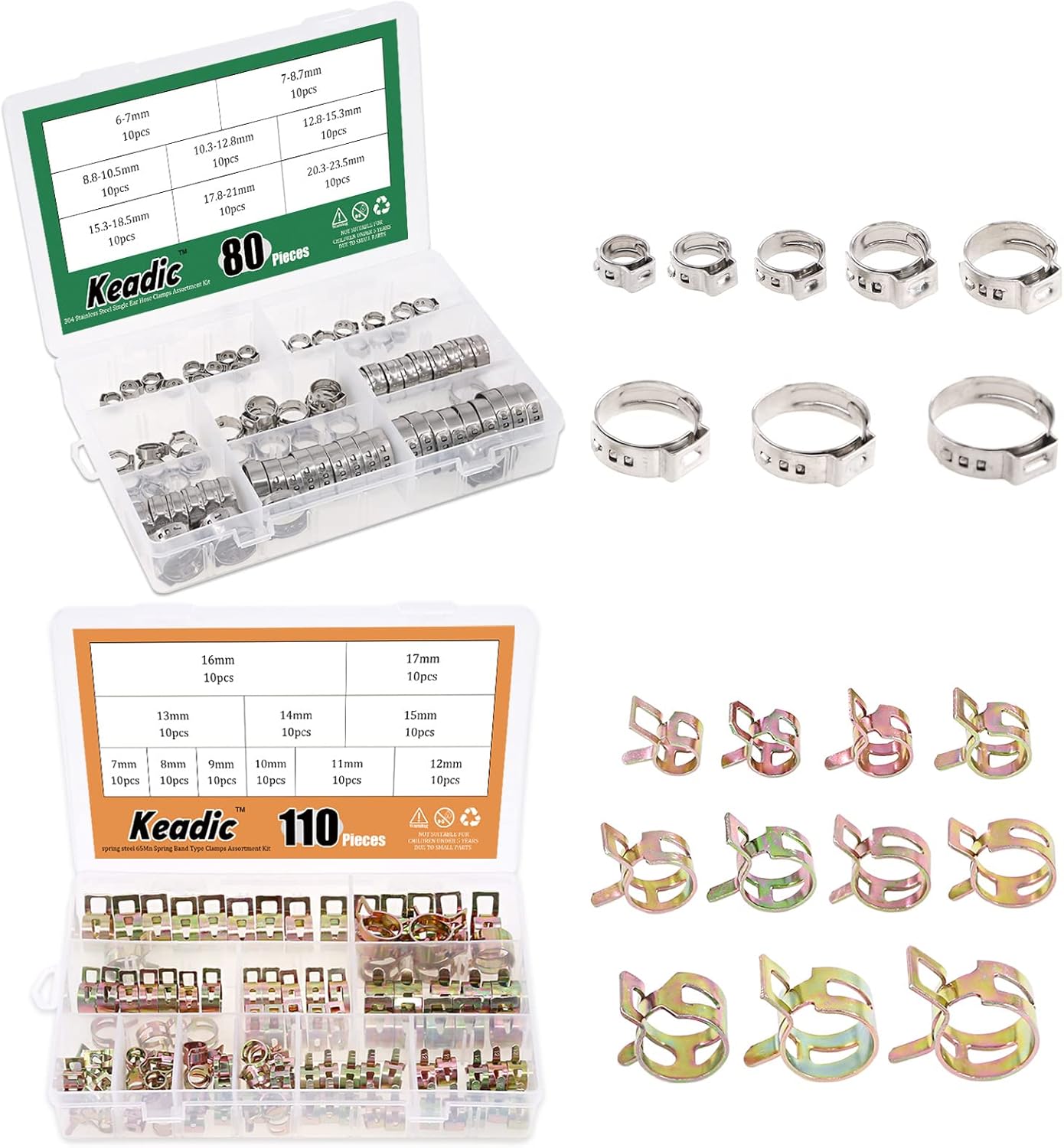 Keadic 190Pcs 304 Stainless Steel 6mm to 23.5mm Single Ear