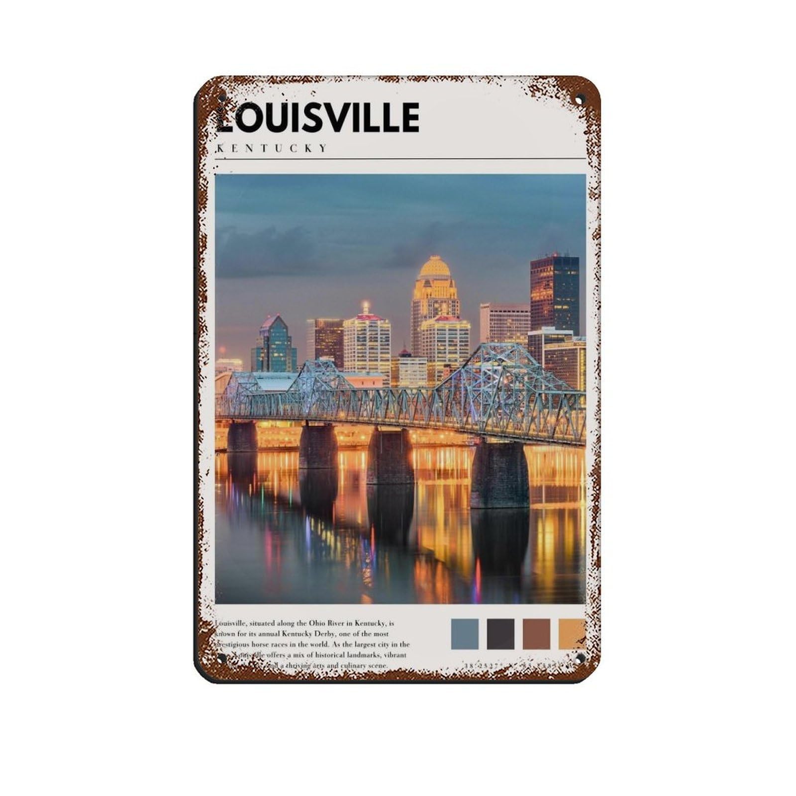 Louisville Kentucky Poster Louisville Art Retro Poster Metal Tin Sign Chic Art Retro Iron Painting Bar People Cave Cafe Family Garage Poster Wall Decoration 8x12inch(20x30cm)