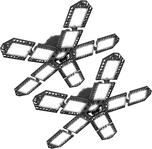 SUNGDOGIN Paquete de 2 luces LED de garaje 180 W 18000 lm 6500 K luz LED deformable de garaje con 101 paneles ajustables para garaje taller sótano