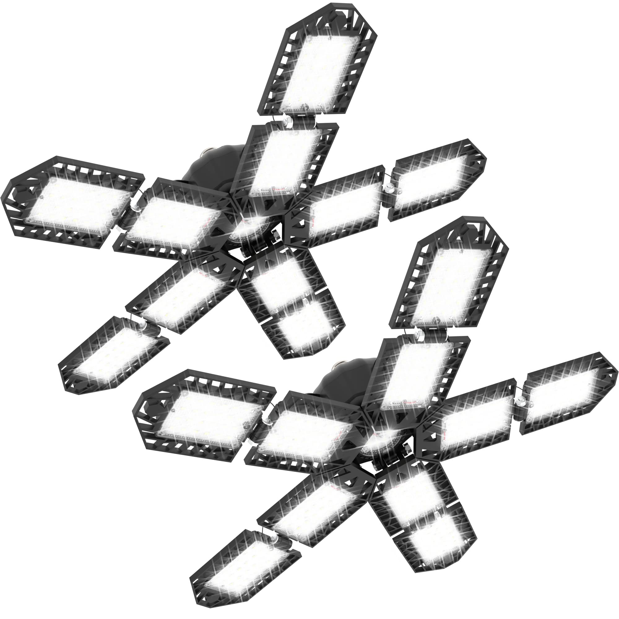 SUNGDOGIN 2 Pack LED Garage Lights, 180W 18000LM 6500k Deformable LED Garage Light with 10+1 Adjustable Panels for Garage Workshop Basement Shop Warehouse