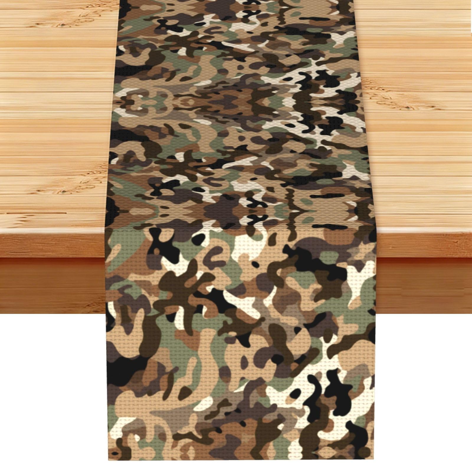 Classic Brown Camo Printed Table Runner 13 x 72, Wrinkle Resistant Decor for Dining Table Coffee Table Fireplace