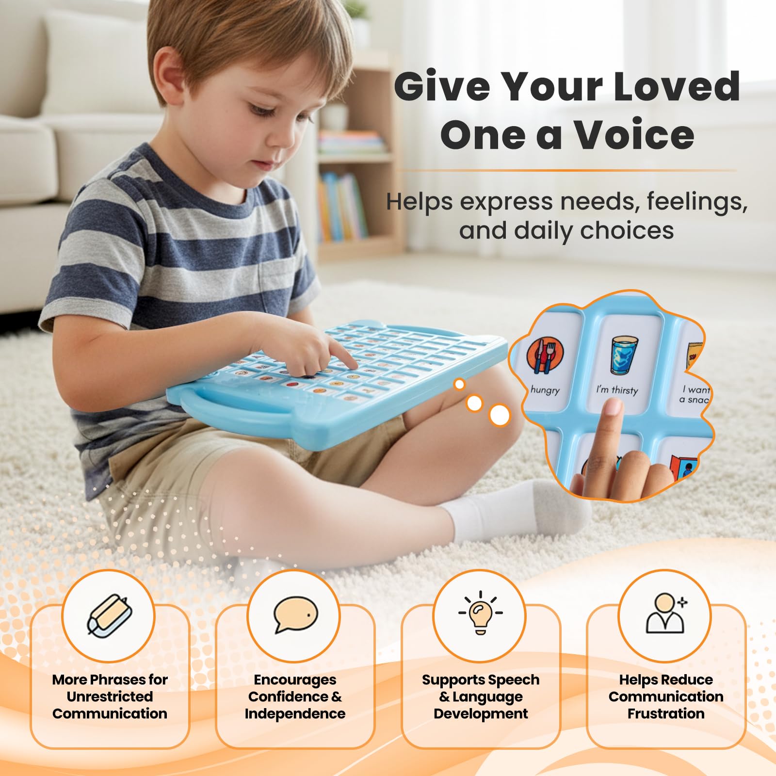 Dispositivo AAC para autismo y usuarios no verbales con 50 botones, 10 controles personalizables, volumen ajustable