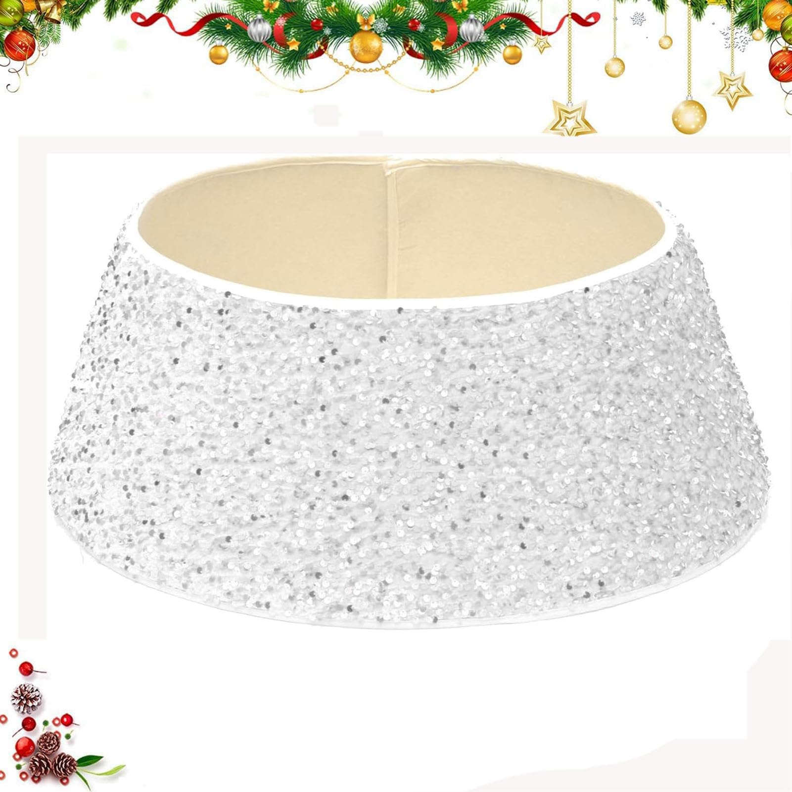 Couvre-Pied de Sapin de Noël à Paillettes Blanc
