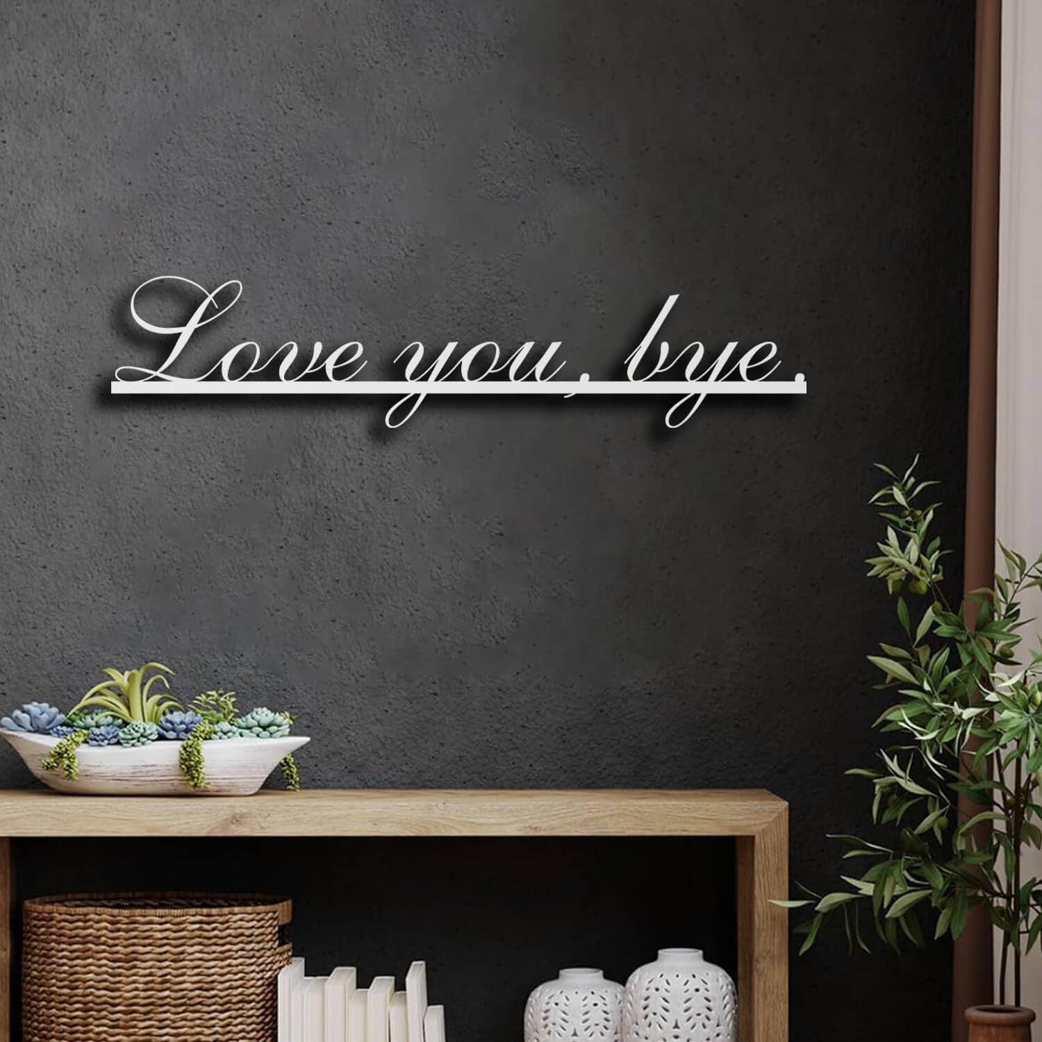 Decorazione murale in Metallo Nero con la Scritta Love You Bye, Moderna, da Appendere sopra la Porta, Scultura Moderna a Tema Amore per Soggiorno, Camera da Letto, corridoio (Nero 76 x 18
