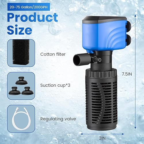 Miniatura 2 de Filtro de acuario de 3 etapas, filtro de pescado de 15 W, filtro de energía sumergible para tanque de peces de 20 a 75 galones, filtro de recipiente