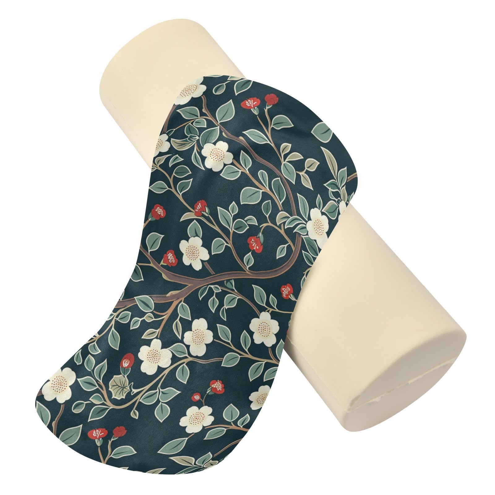 miaozhen Fashion Flower Blossom White Dark Blue Small Round Pillow Insert Lumbar Support Pillow for Couch almohada para Yoga 5.5''x17''