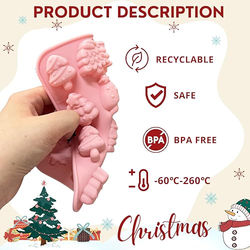 Miniatura 4 de Molde para árbol de Navidad, 1 pieza de 12 cavidades de silicona en forma de árbol de Navidad, chocolate, caramelo, gelatina, molde para cubitos de