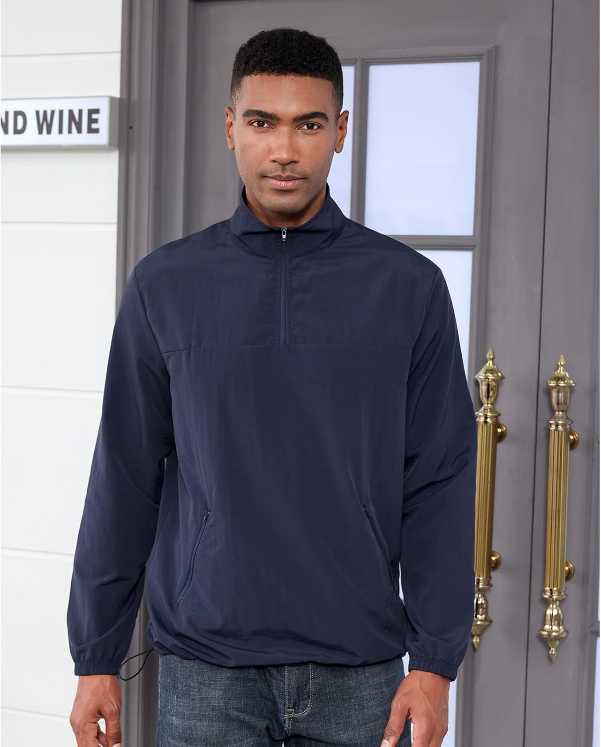 Aulemen Men's Casual Quarter Zip Pullover Golf Windbreakers Athletic Lightweight Jacket Hiking Running Sweatshirt with Pocket - Image 2