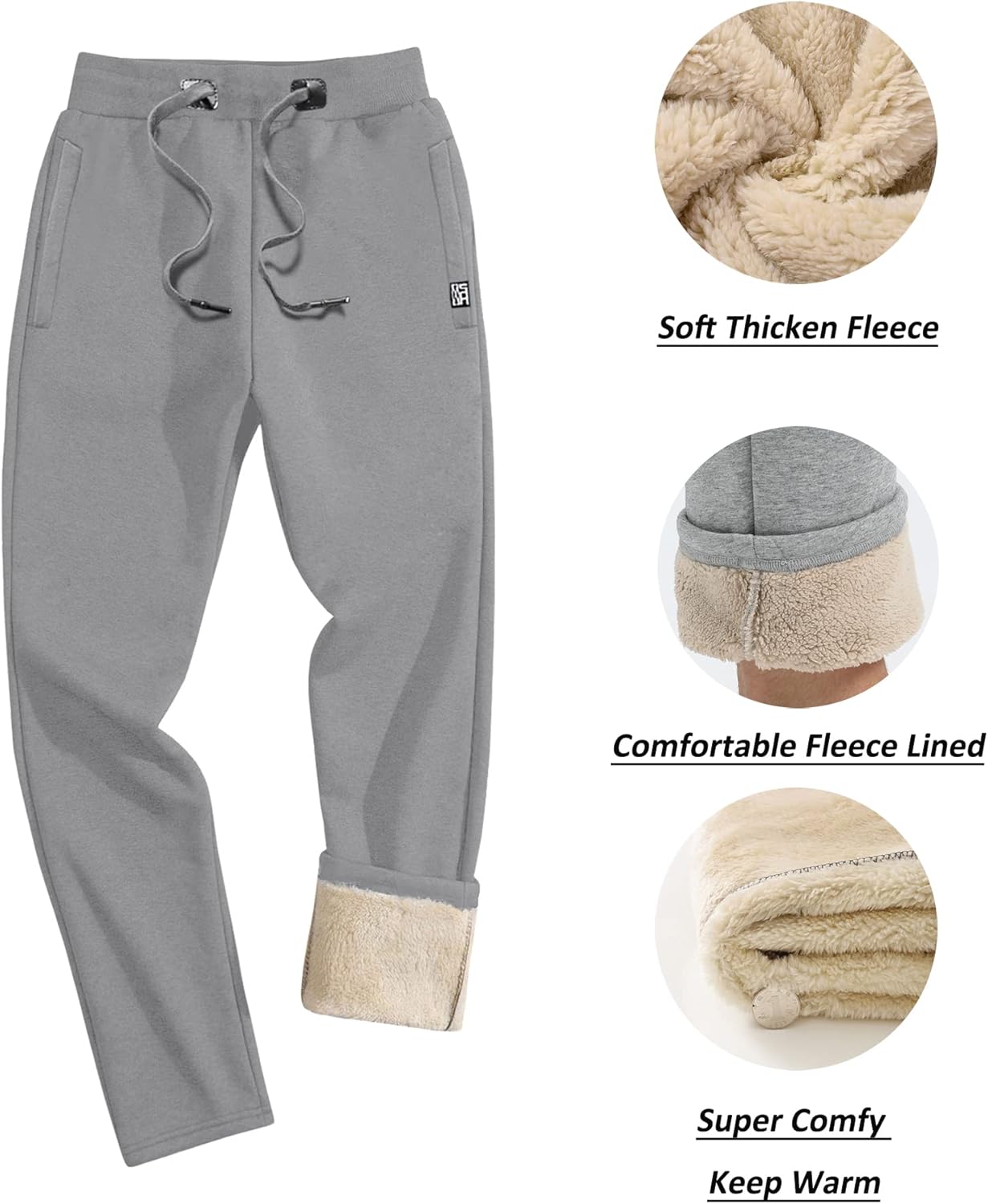 EKLENTSON Men's Fleece Lined Trousers Winter Cotton Jogging Bottom Elastic Waist Thick Thermal Tracksuit Pants with 2 Pockets 4 71gsUDEtuKL. AC SL1500